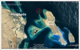 Location of Fanous Reef off Hurghada's coast