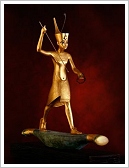 Replica statue of Tutankhamun harpooning