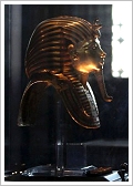 Intact golden mask of King Tutankhamun's mummy in the Egyptian Museum, Cairo