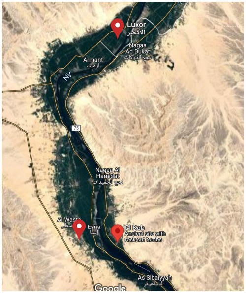 © Google - Route from Luxor to El-Kab and Esna 